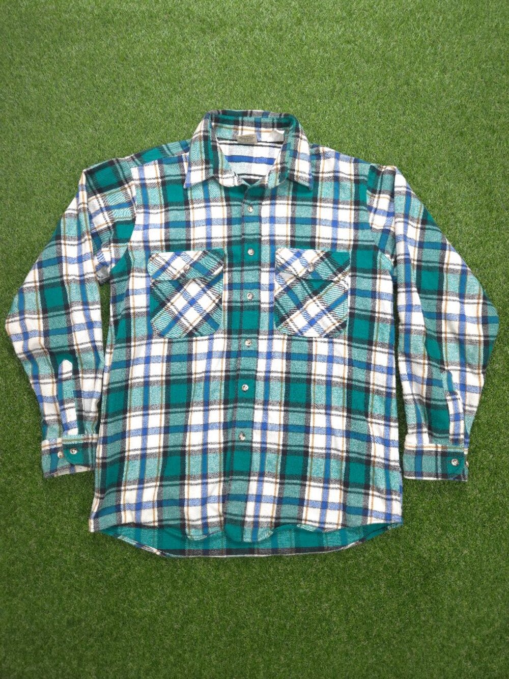 Vintage Five Brother Tallman Flannel Shirt Mens Large Green Blue White Plaid